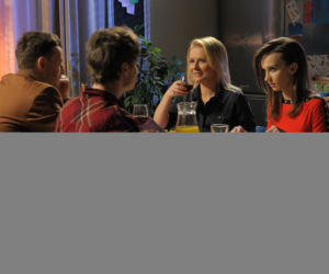 Pierwsza miłość. Melka (Ewa Jakubowicz), Krystian (Patryk Pniewski), Marysia (Aneta Zając), Michał (Wojciech Błach)