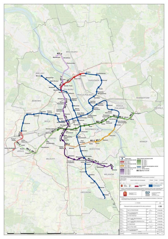 Plany rozbudowy sieci metra warszawskiego do 2050 r. z podziałem na etapy