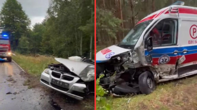 Czołowe zderzenie BMW i karetki. Są poszkodowani