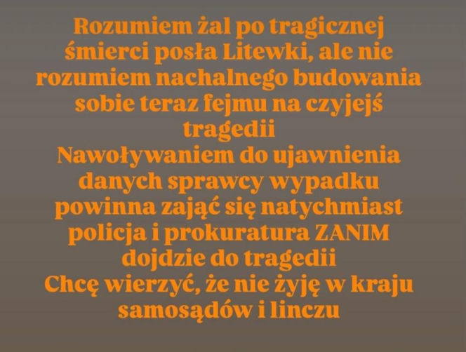 Karolina Korwin Piotrowska po śmierci Łukasza Litewki