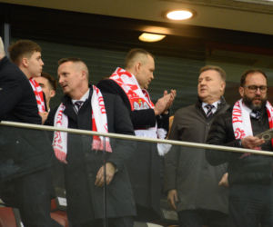 Karol Nawrocki na meczu Polska - Albania