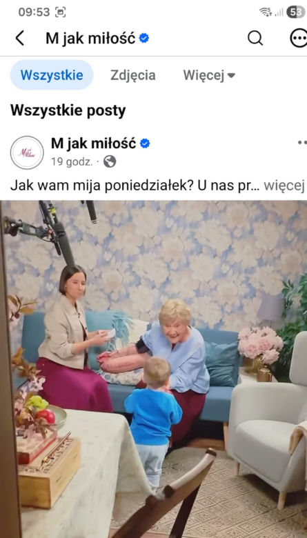 M jak miłość nowy sezon. Agnes (Amanda Mincewicz), Antoś (Mikołaj Jankowski), Barbara (Teresa Lipowska) na planie