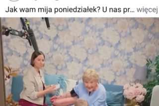 M jak miłość nowy sezon. Agnes (Amanda Mincewicz), Antoś (Mikołaj Jankowski), Barbara (Teresa Lipowska) na planie