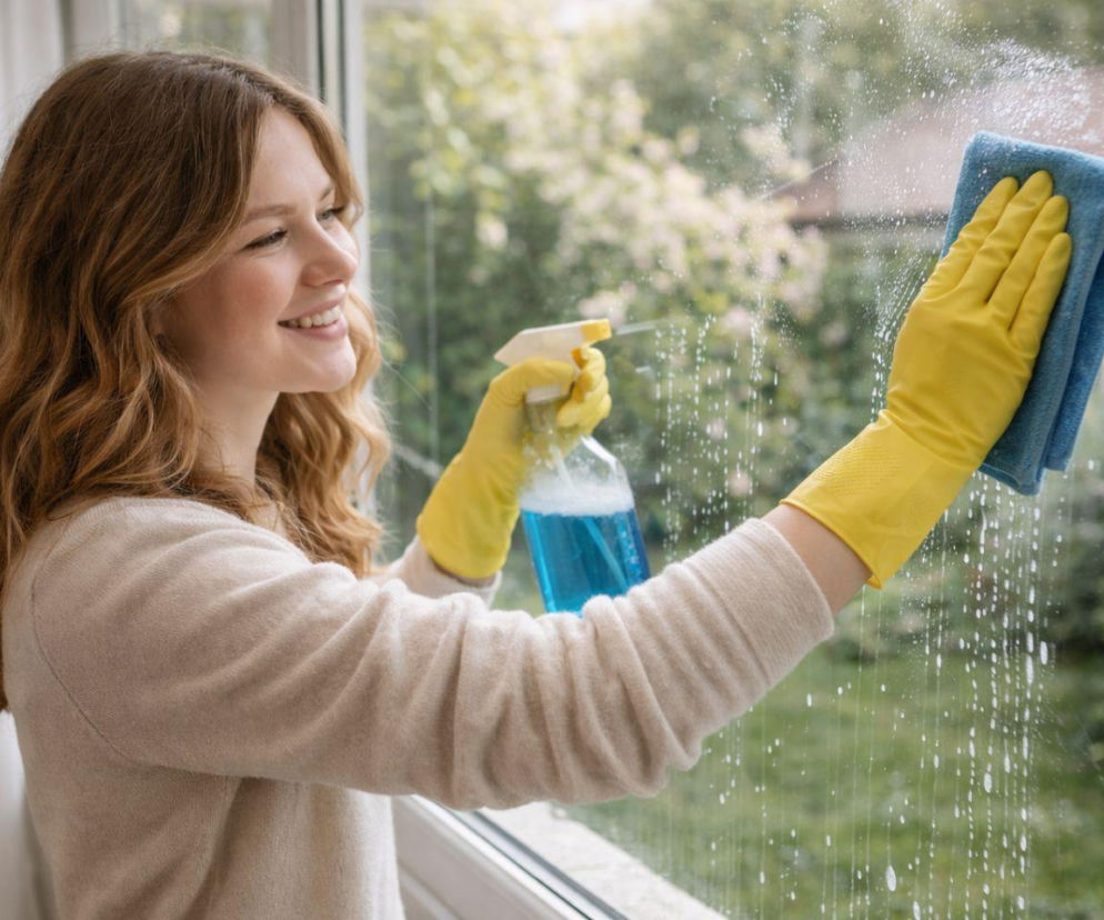 mycie okien, kobieta