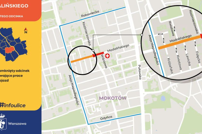 Kolejny etap na Madalińskiego. Zamknięte dwa skrzyżowania - ZDM Warszawa