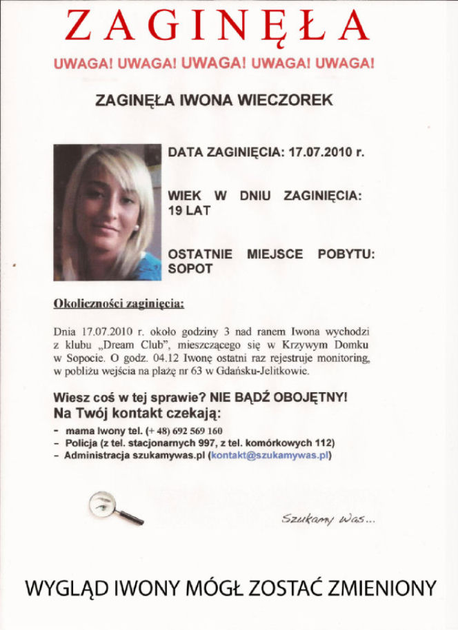 Iwona Wieczorek, zaginięcie Iwony Wieczorek