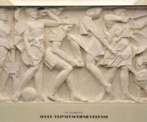 Jedna z płaskorzeźb Jana Szczepkowskiego przeznaczonych do dekoracji gmachu Sejmu RP – przykład stosowania art deco jako stylu narodowego odrodzonej Polski