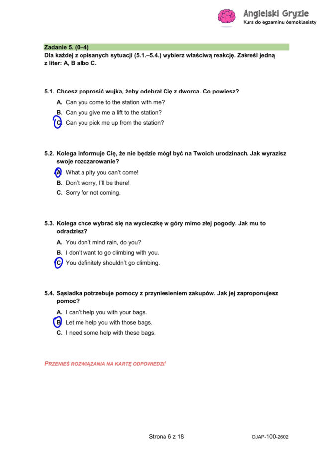 Próbny egzamin ósmoklasisty 2026 angielski - odpowiedzi