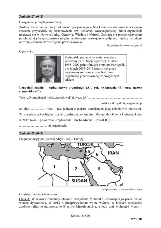 Matura: WOS. Zadania z 2018 ROKU,  akusze CKE