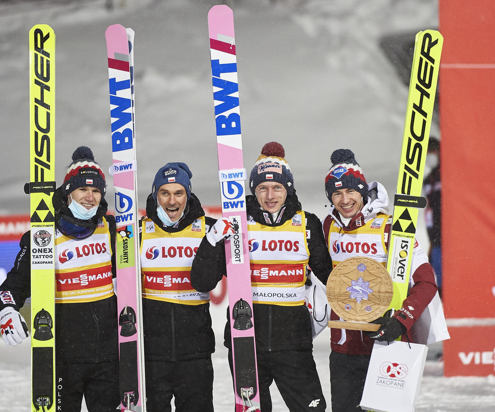 (od lewej) Andrzej Stękała, Piotr Żyła, Dawid Kubacki, Kamil Stoch