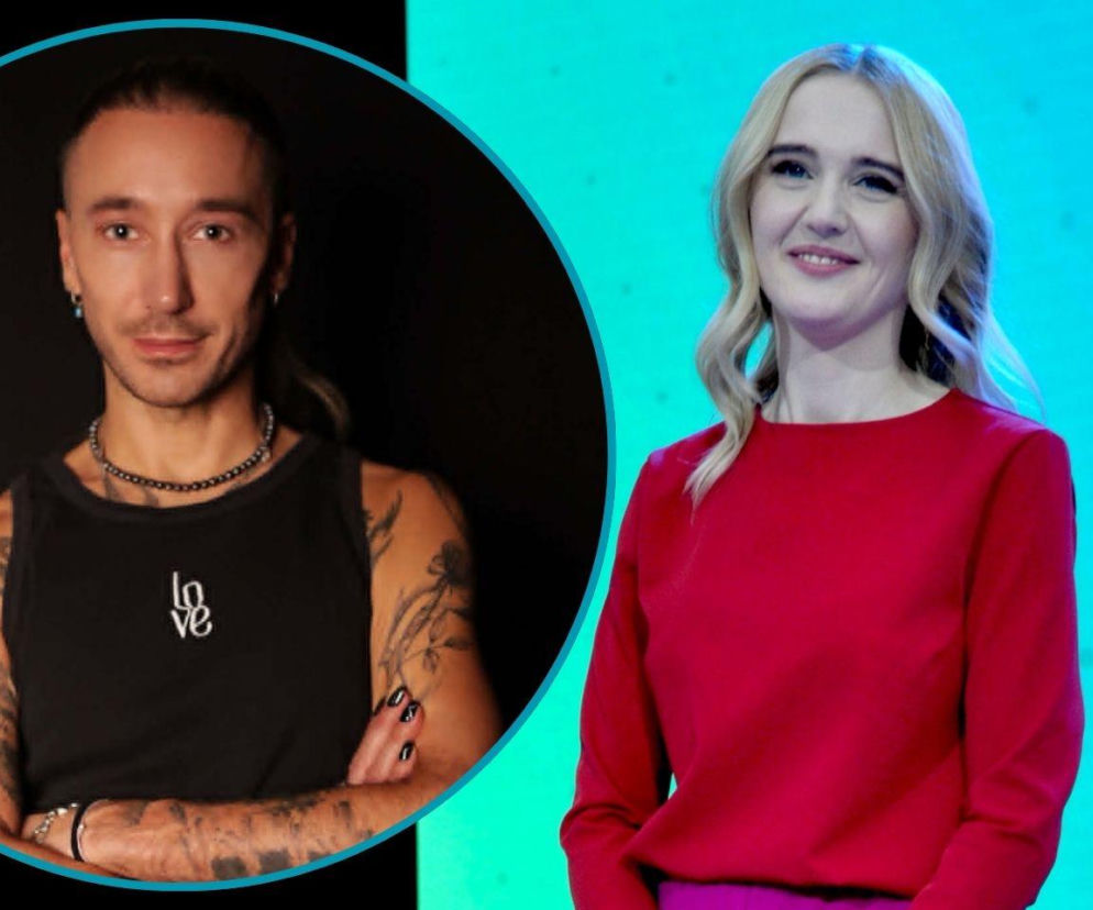 Daniel Jacob Dali w czarnym podkoszulku z napisem love i licznymi tatuażami, obok uśmiechnięta Paulina Kosiniak-Kamysz w czerwonej bluzce i purpurowej spódnicy. Ekspert ocenił styl żony ministra, a więcej o tym przeczytasz na naszym portalu.