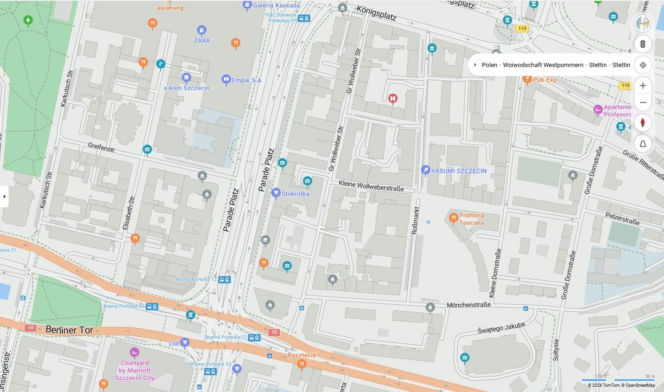 Niemieckie nazwy ulic w Szczecinie na mapach Bing