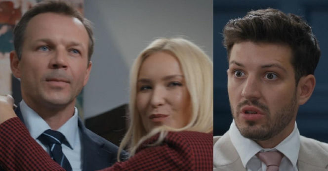 Barwy szczęścia, odcinek 3268. Karolina (Marta Dąbrowska), Bruno (Lesław Żurek), Justin (Jasper Sołtysiewicz)