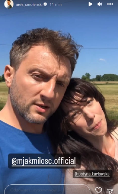 M jak miłość po wakacjach 2023. Ola (Justyna Karłowska) i Bartek (Arkadiusz Smoleński) na planie