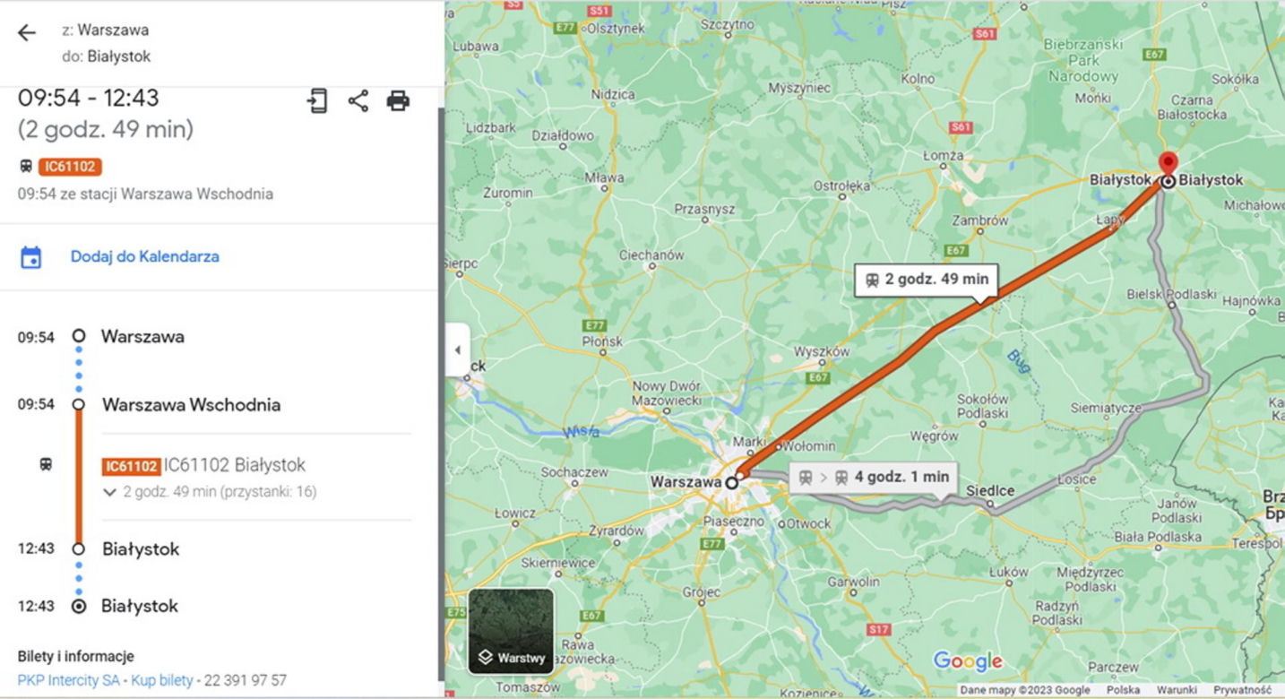 Nowa funkcjonalność dla pasażerów PKP Intercity! W Google Maps pojawiła się funkcja „Kup bilet”