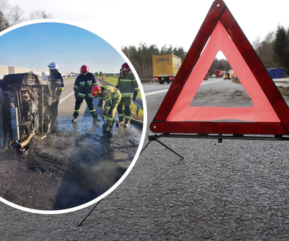 Płonące auto na A2 zablokowało ruch. Spaliło się doszczętnie