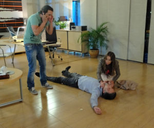 Pierwsza miłość. Beata (Katarzyna Ankudowicz), Artur (Łukasz Płoszajski), Kaśka (Michał Koterski)