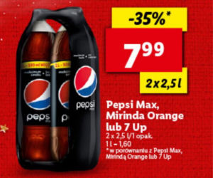 Pepsi Max , Mirinda Orange lub 7 Up - 7,99 zł/ 2x2,5 l  