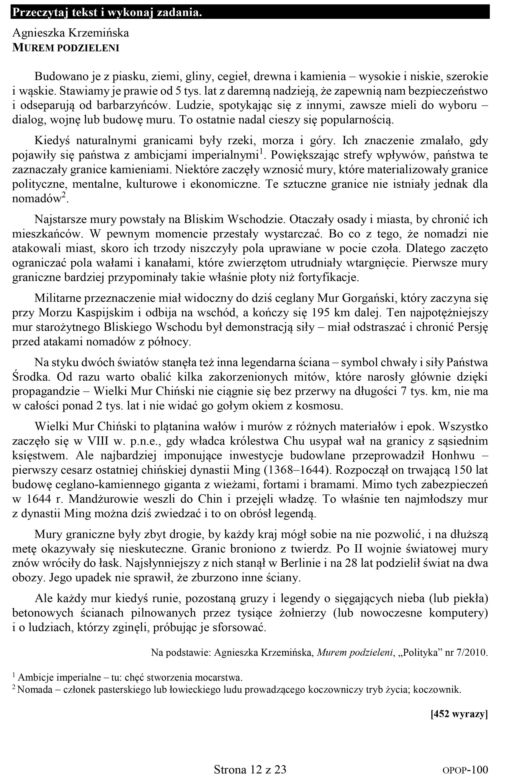 str.12 Próbny egzamin ósmoklasisty 2020. Arkusz z języka polskiego