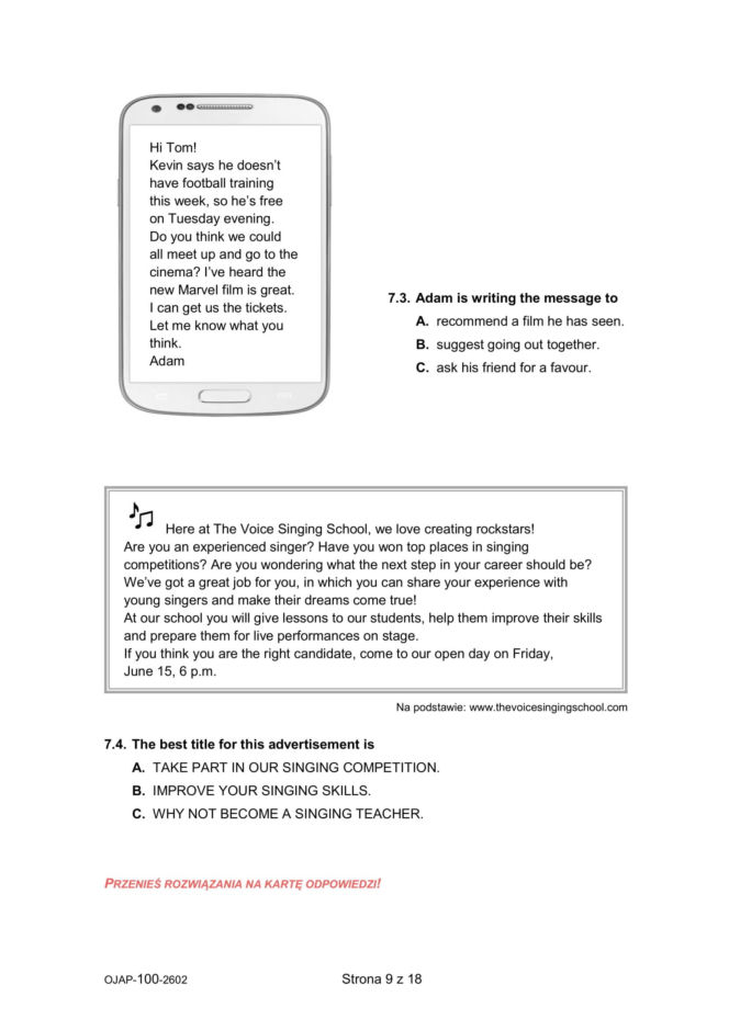 Próbny egzamin ósmoklasisty 2026 CKE: język angielski. Arkusze CKE z angielskiego [14.01.2026]