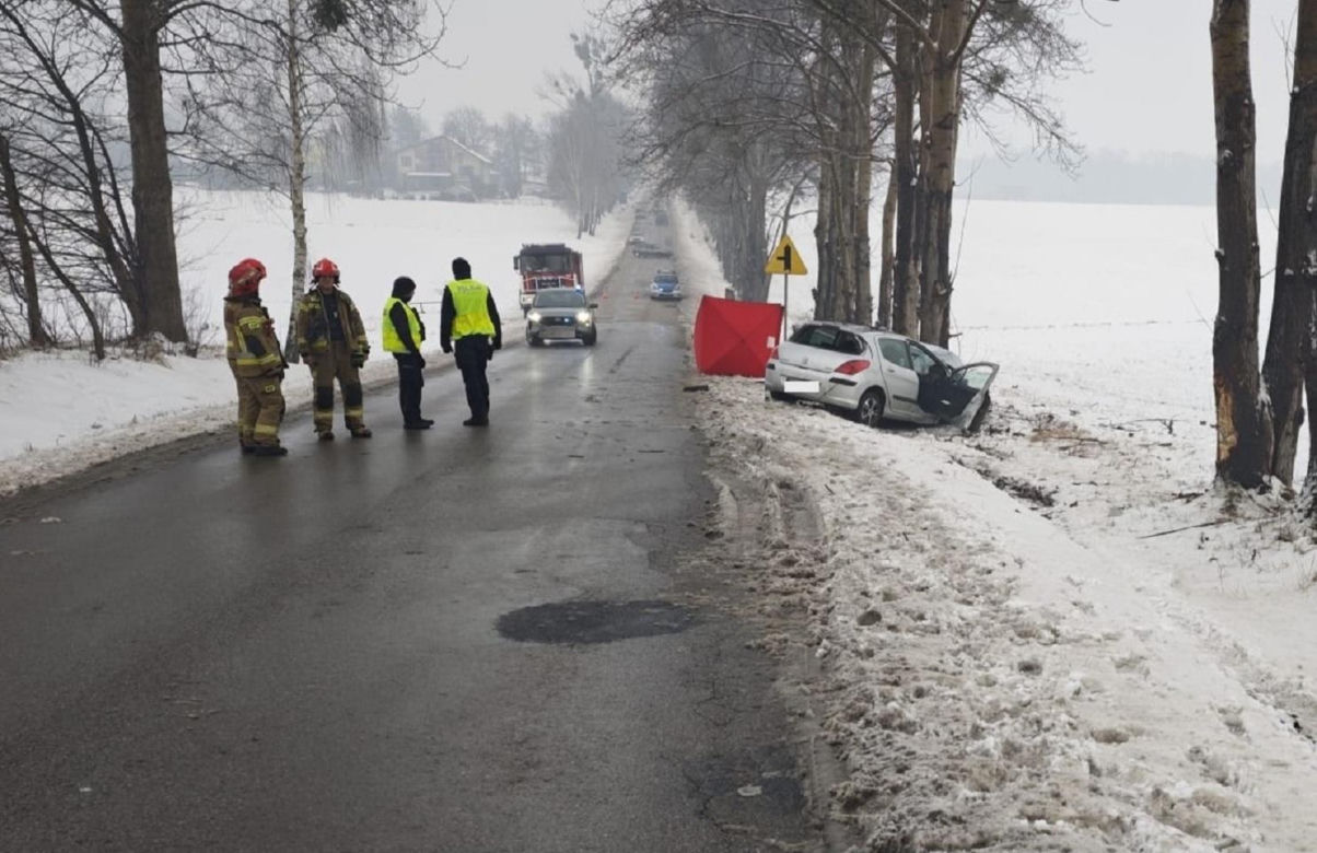 Na prostym odcinku drogi Peugeot uderzył w drzewo. Nie żyje 41-latek