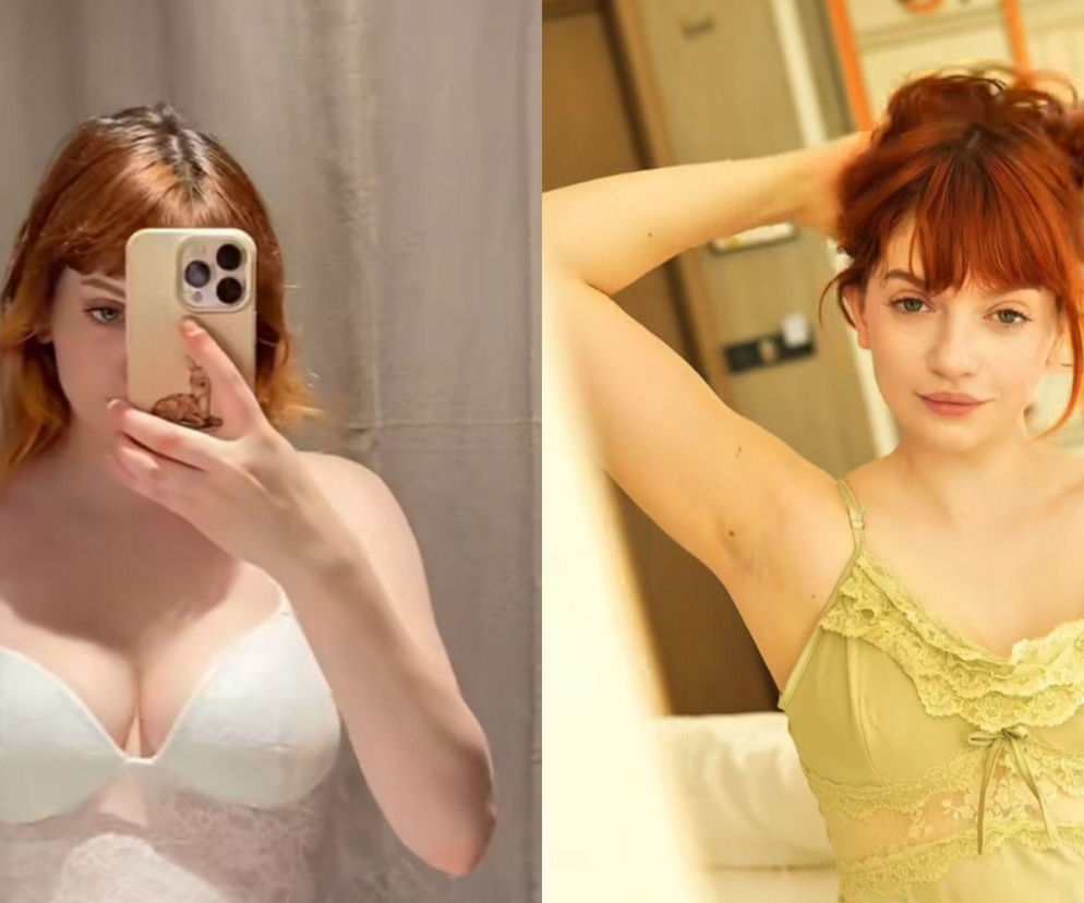 Daria Dąbrowska w bieliźnie. Obok miniatura kobiety poprawiającej włosy. O zmianach u gwiazdy Top Model czytaj w SE.
