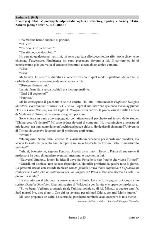Matura 2020 ARKUSZE CKE: Język włoski podstawowy