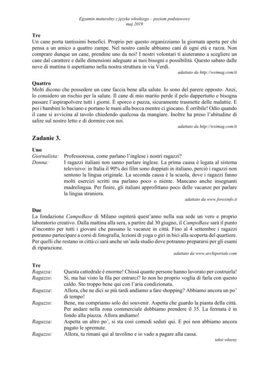 ARKUSZE CKE - Matura j. włoski - poziom podstawowy 2019