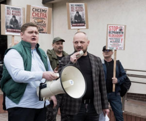 Protest pracowników i przedstawicieli FIBRIS S A w restrukturyzacji przeciwko działaniom ZUS wobec spółki