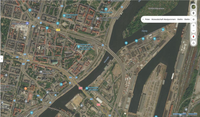 Niemieckie nazwy ulic w Szczecinie na mapach Bing