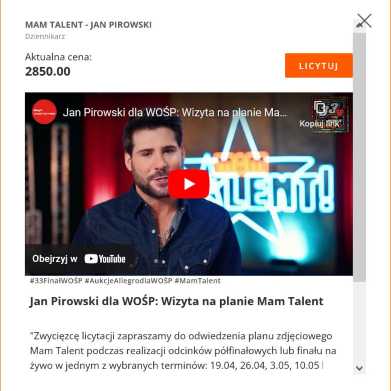 WOŚP 2025 - aukcje gwiazd