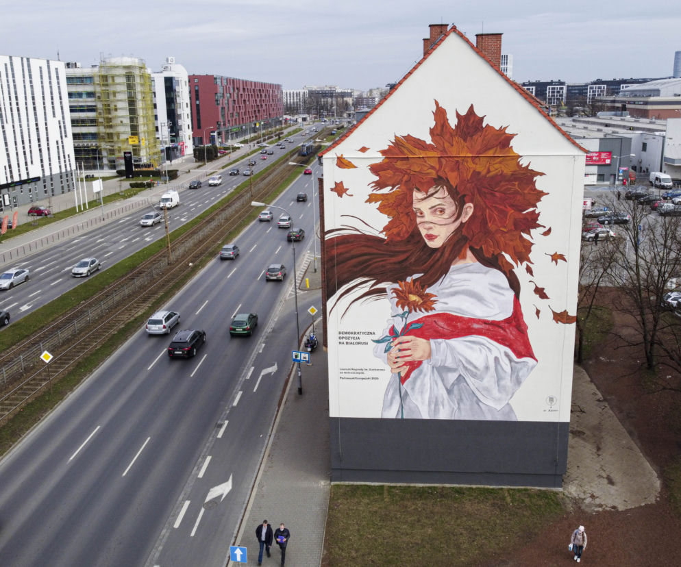 Mural dla białoruskiej opozycji przy ulicy Legnickiej we Wrocławiu