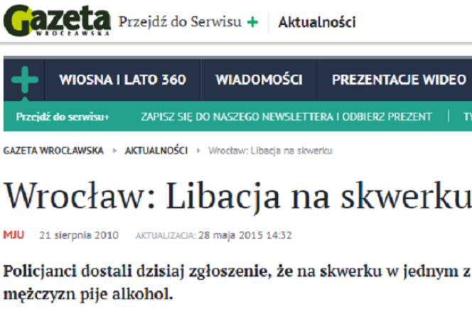 Libacja na skwerku - artykuł Gazety Wrocławskiej