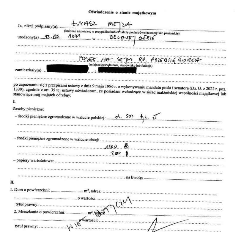 Fragment oświadczenia majątkowego