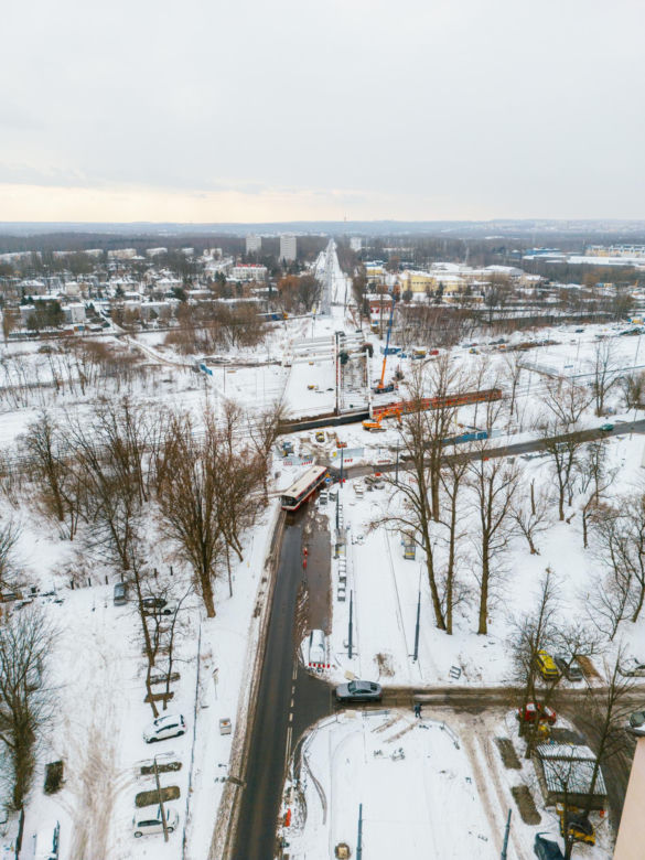 Budowa wiaduktu nad linia kolejową w Sosnowcu