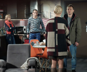 Pierwsza miłość. Radek (Mateusz Banasiuk), Jowita (Joanna Opozda), Kaśka (Misiek Koterski), Sabina (Urszula Dębska)