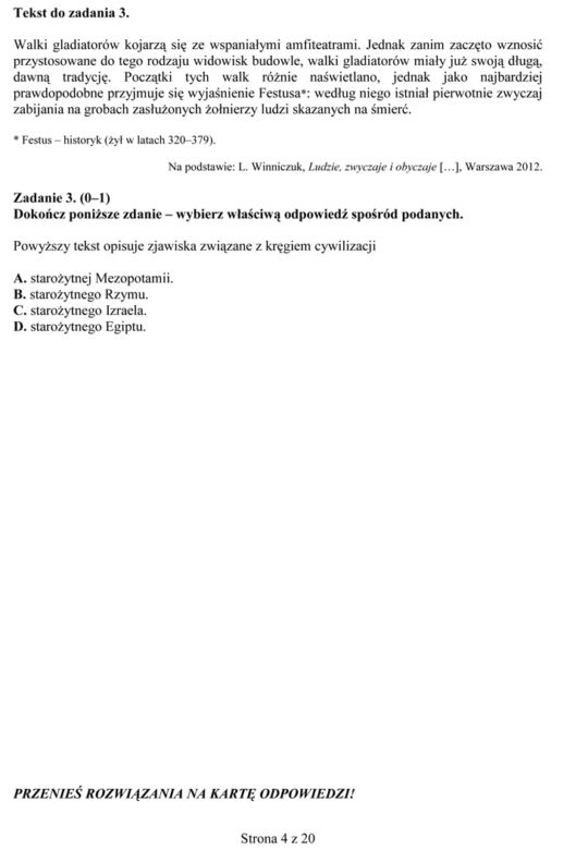EGZAMIN GIMNAZJALNY 2014 HISTORIA WOS - ARKUSZE OFICJALNE Z CKE