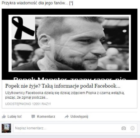 Popek nie żyje - wirus na Facebooku