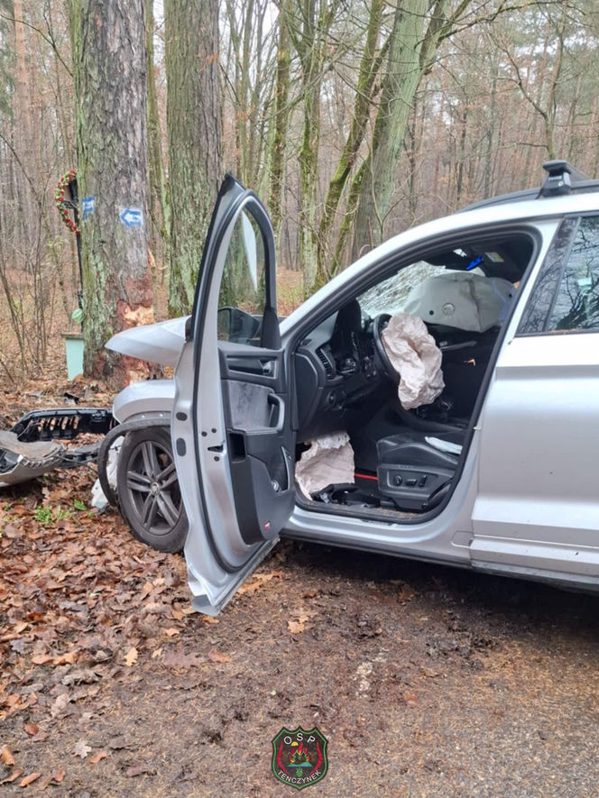 Skoda z dwiema osobami w środku uderzyła w drzewo. 4-letnie dziecko trafiło do szpitala