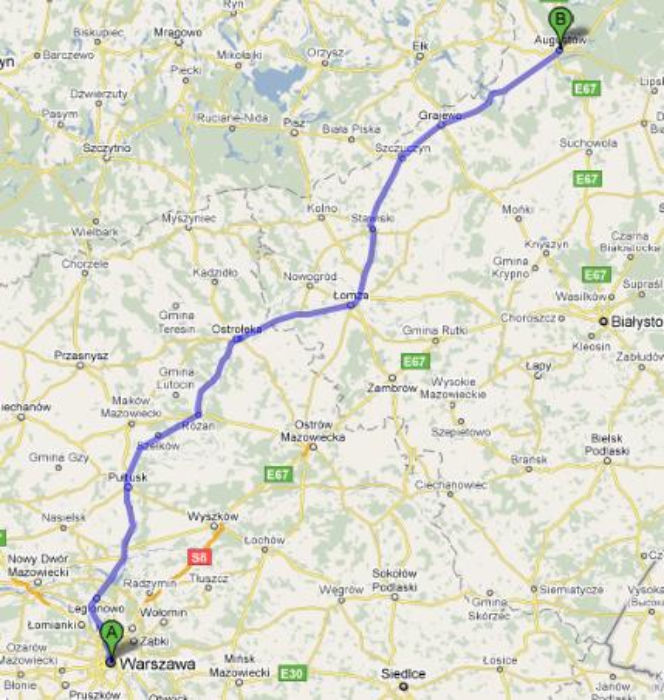 Trasa 61 Warszawa-Augustów - mapka