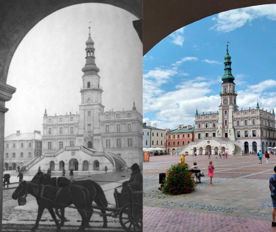 Ratusz w Zamościu dawniej i obecnie