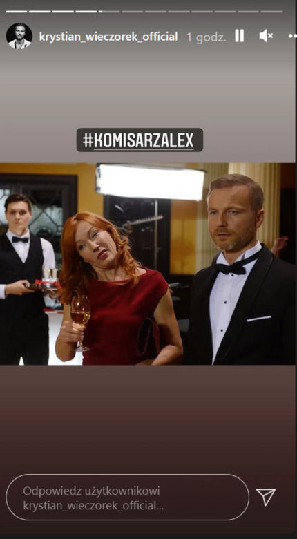 Komisarz Alex. Krystian Wieczorek (Piotr Górski), Magdalena Walach (Lucyna) na planie