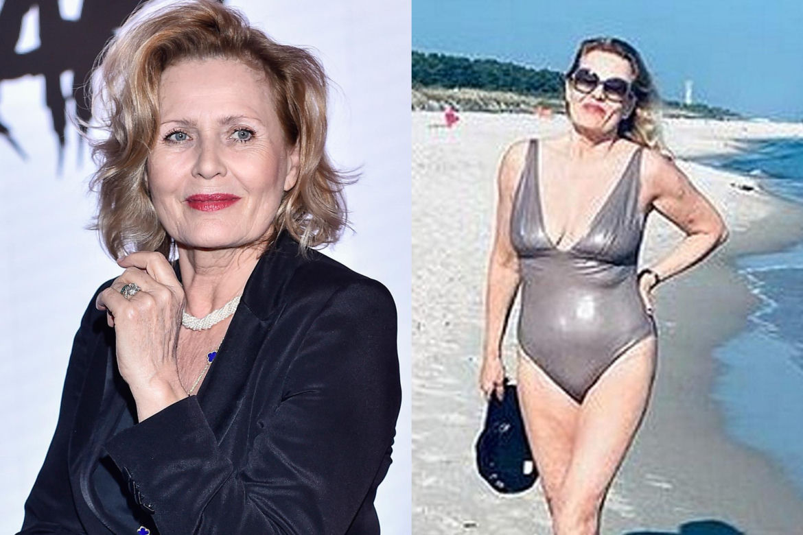 Grażyna Szapołowska na plaży w Juracie
