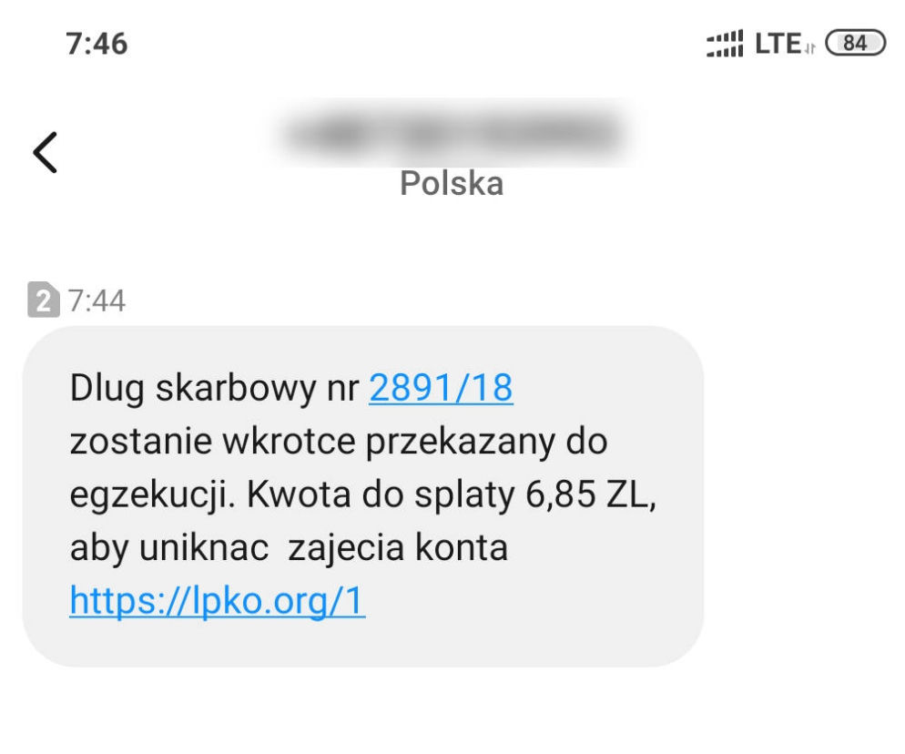 Fałszywe smsy od skarbówki