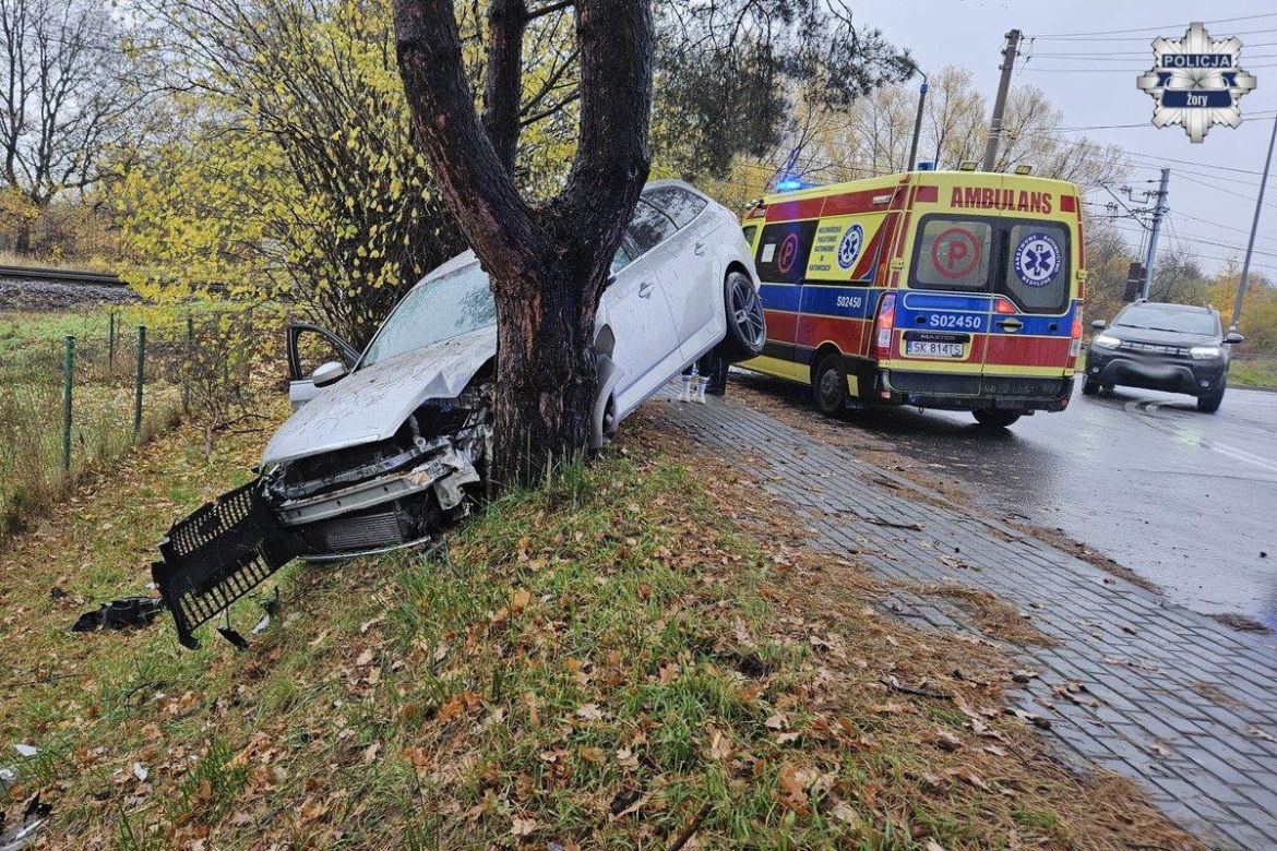 Pijany Ukrainiec wyleciał autem z drogi i uderzył w drzewo. Służby wezwał system eCall