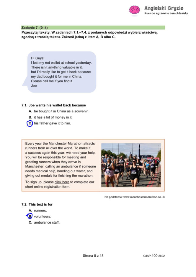 Próbny egzamin ósmoklasisty 2026 angielski - odpowiedzi