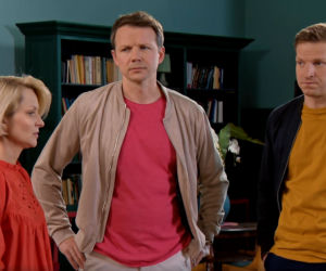Barwy szczęścia, odcinek 2348, Bruno (Lesław Żurek), Łukasz (Michał Rolnicki), Bożena (Marieta Żukowska), Iza (Agnieszka Warchulska)