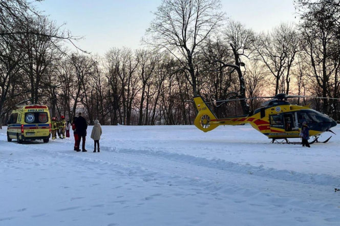 Zjeżdżał na jabłuszku, uderzył w drzewo. 12-latek zabrany do szpitala
