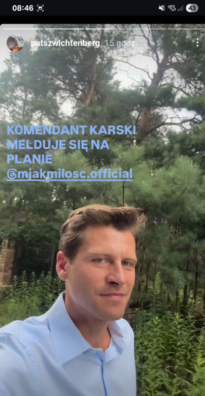 	M jak miłość nowy sezon. Adam Karski (Patryk Szwichtenberg) na planie