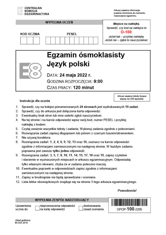Egzamin ośmoklasisty 2022 - język polski. Arkusz, zadania
